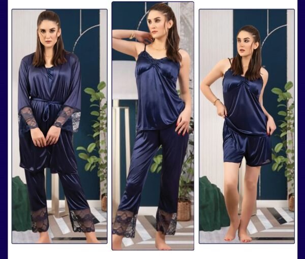 Satin Lace 3-Piece Nightwear Set – Deep Wine Elegance - Image 5