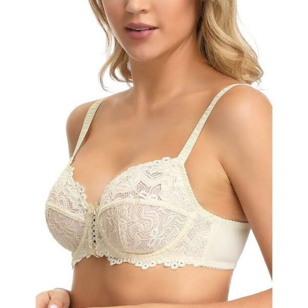 Ivory Full Coverage Lace Underwired Bra – Elegant Floral Embroidery