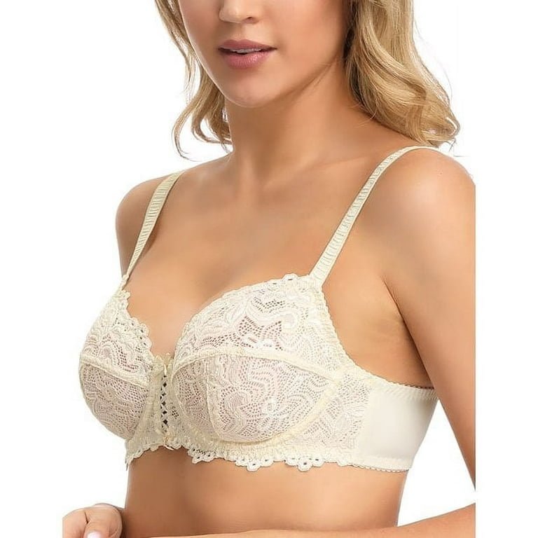 Ivory Full Coverage Lace Underwired Bra – Elegant Floral Embroidery