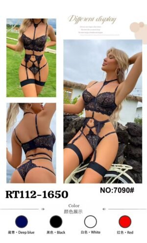 Elegant Lace Harness Lingerie Set – Sophisticated Multi-Strap Design in 4 Colors